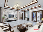 新中式大别墅客厅效果图