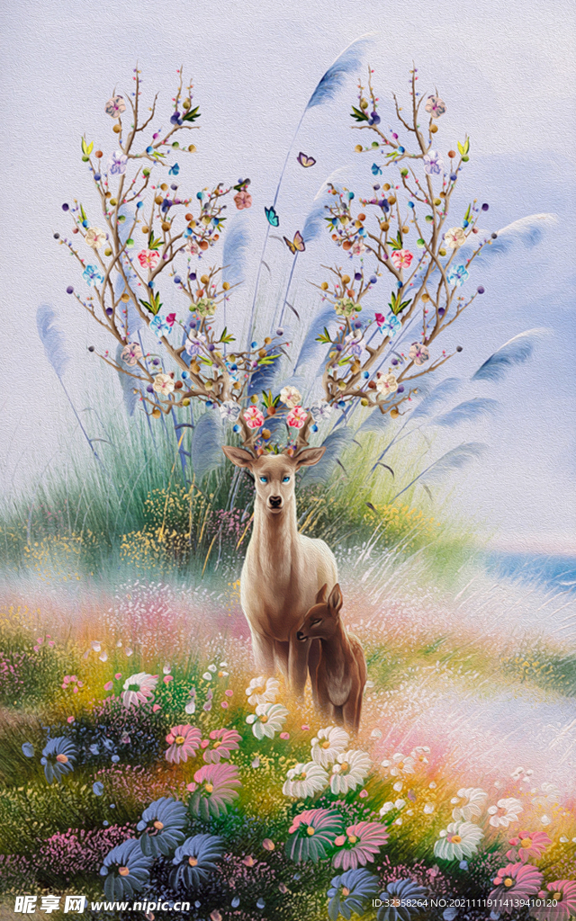 北欧麋鹿意境山水装饰画