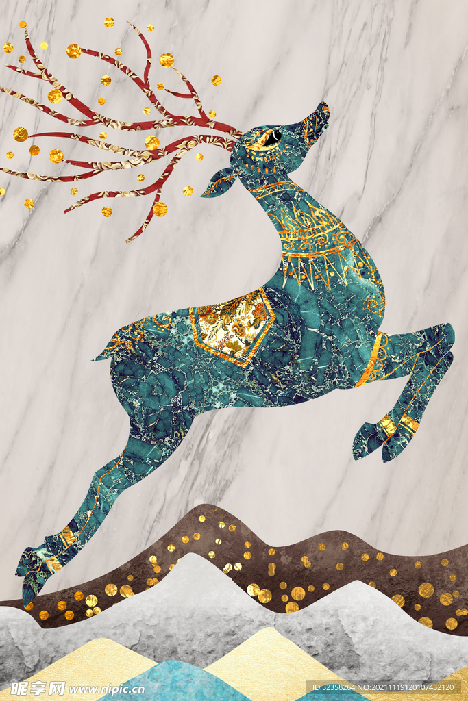 珐琅彩麋鹿花纹装饰画
