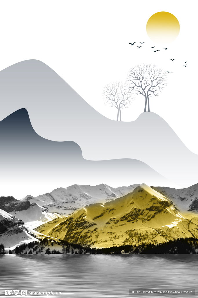 抽象山水禅意意境水墨装饰画