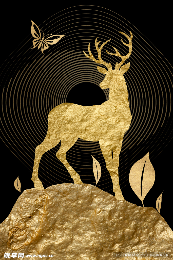 金色麋鹿意境装饰画
