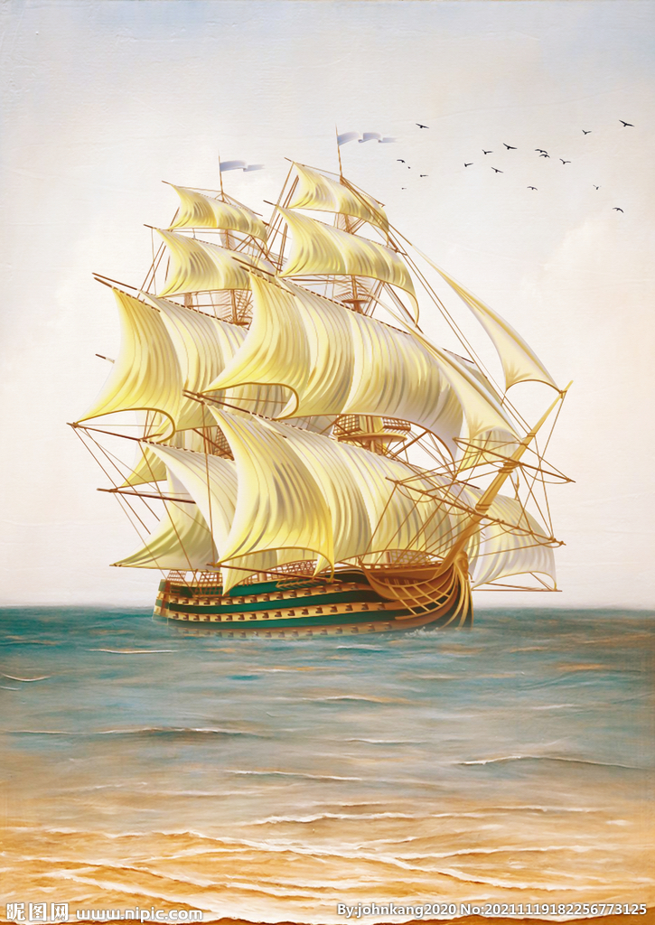 金色帆船一帆风顺装饰画