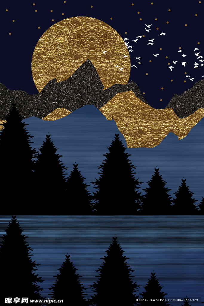 金色山水艺术装饰画