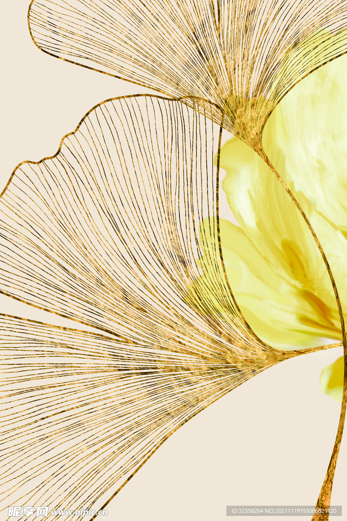 金色银杏叶树叶装饰画