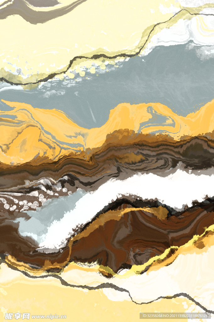 抽象线条晕染纹理鎏金色块装饰画