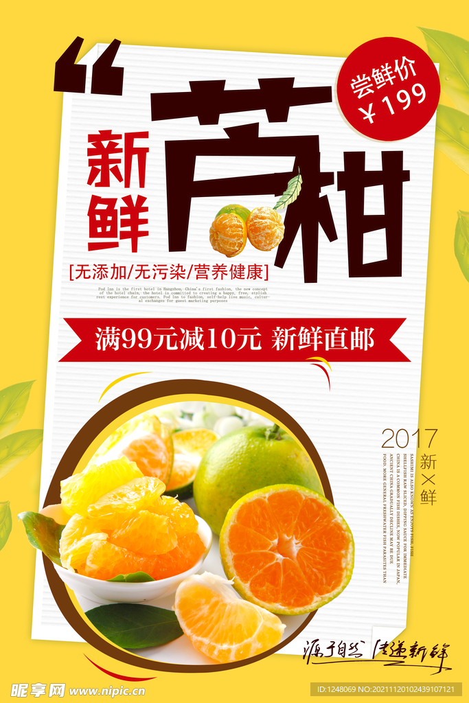 促销风新鲜芦柑水果促销海报