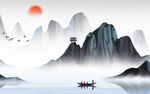 水墨山水海报背景 