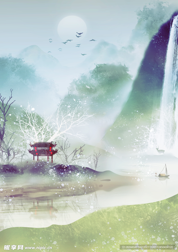 水墨山水海报背景 