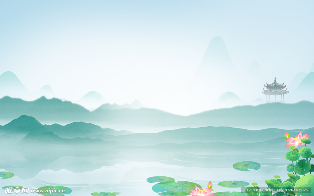 水墨山水海报背景  