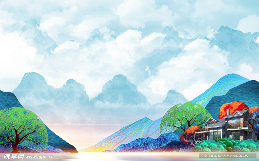 水墨山水海报背景