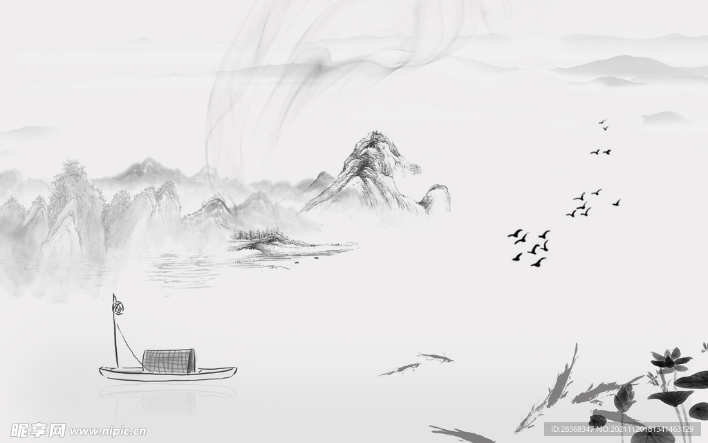 水墨山水海报背景  