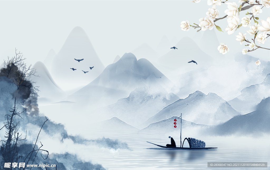 水墨山水海报背景