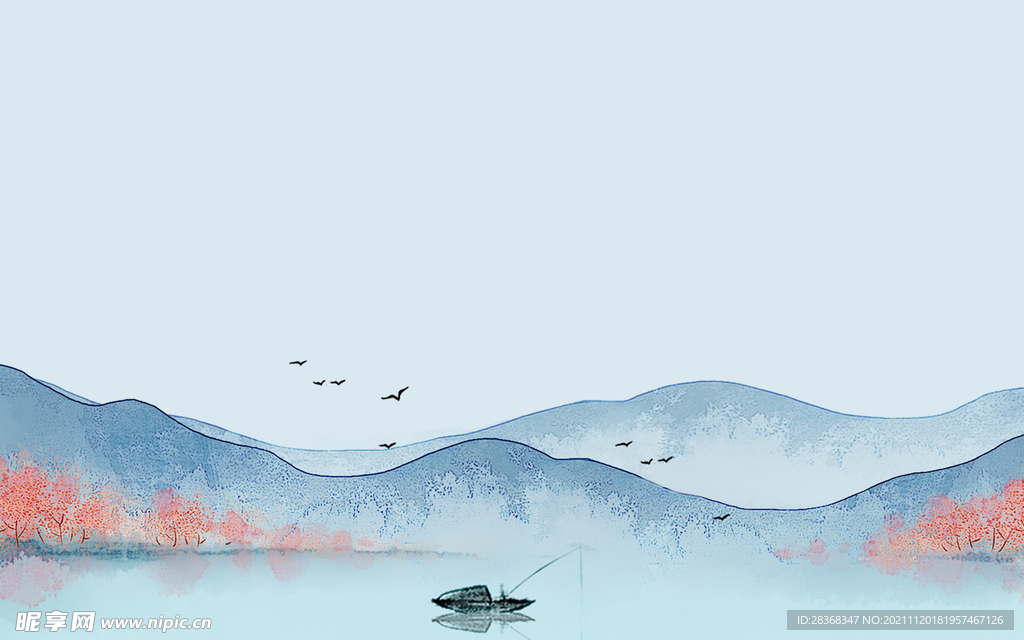 水墨山水海报背景  