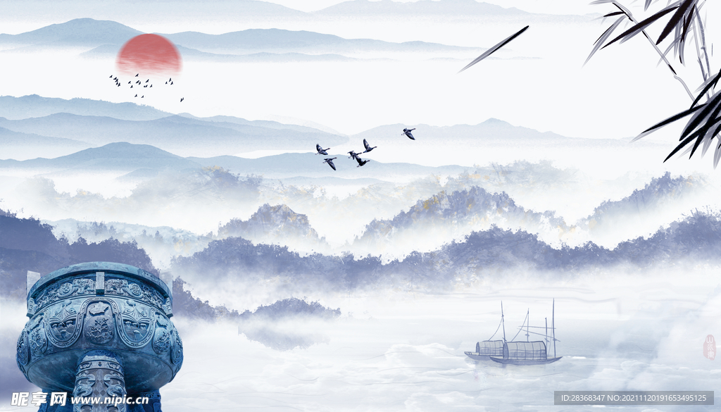 水墨山水海报背景