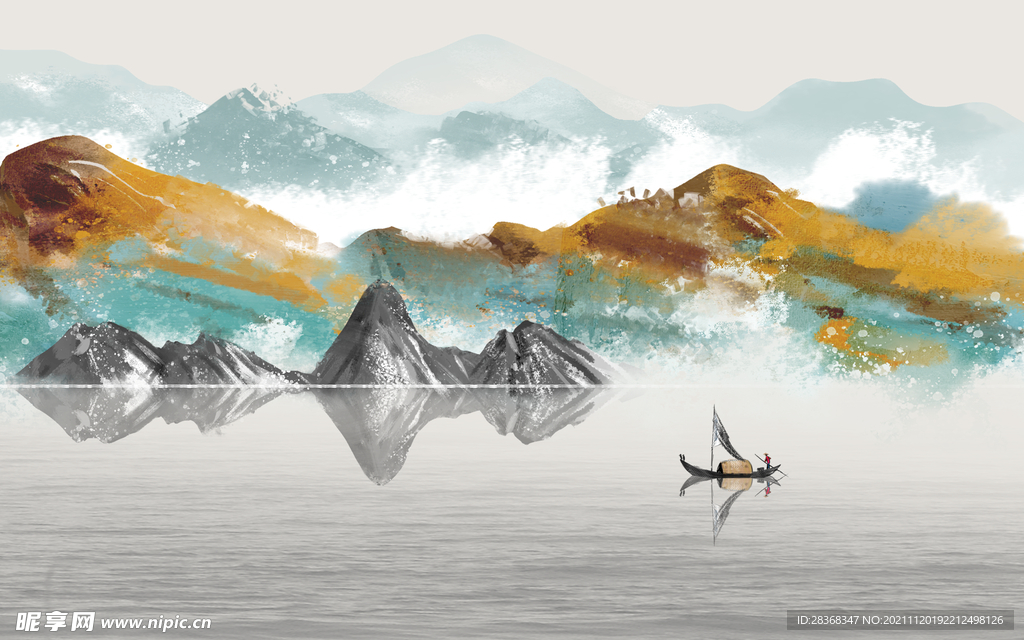 水墨山水海报背景 