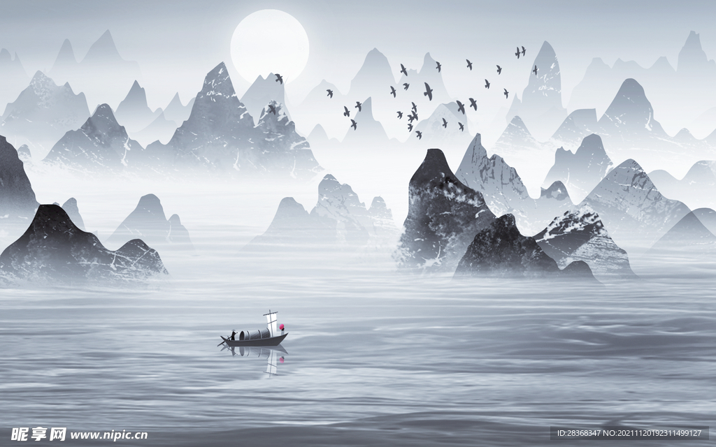 水墨山水海报背景