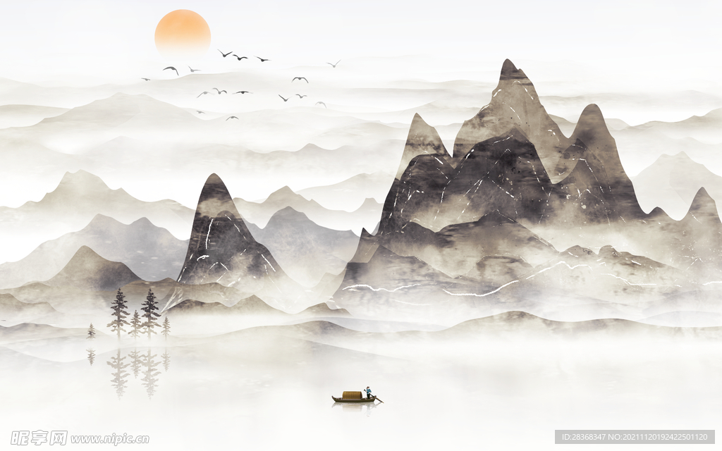 水墨山水海报背景