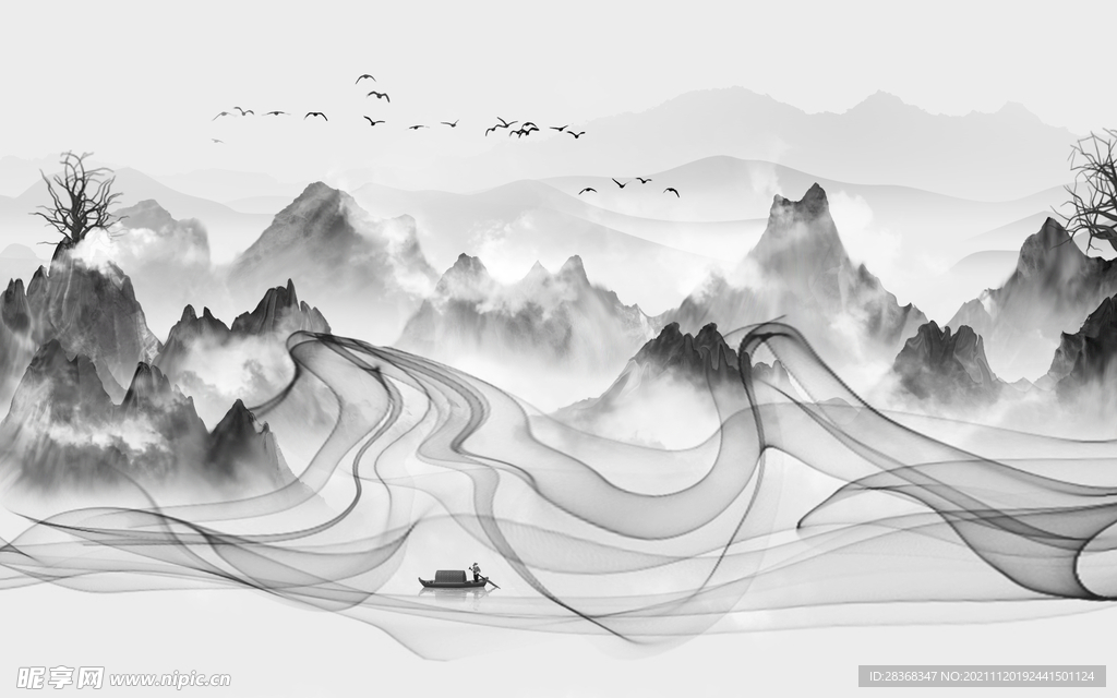 水墨山水海报背景 