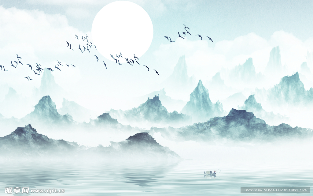 水墨山水海报背景 