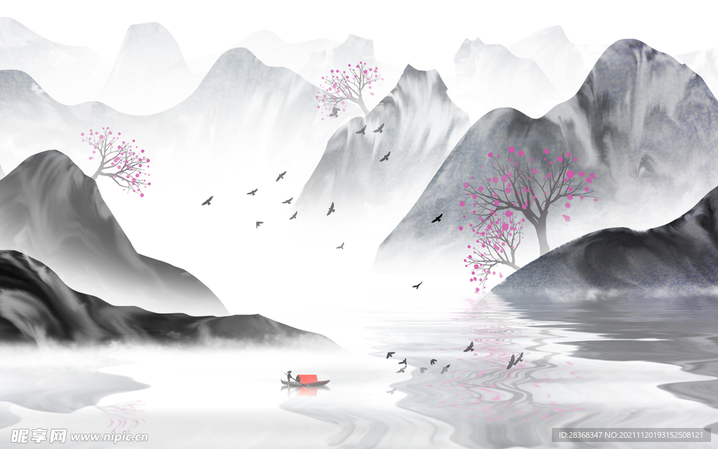 水墨山水海报背景