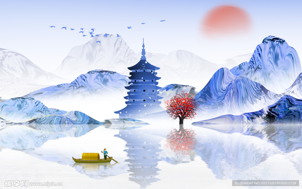 水墨山水海报背景 