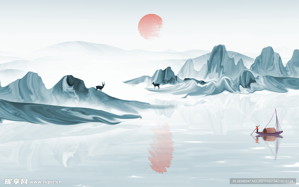 水墨山水海报背景