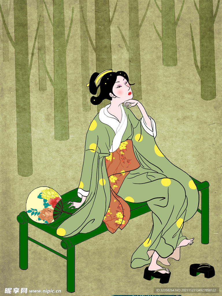 中式古装手绘美女装饰画
