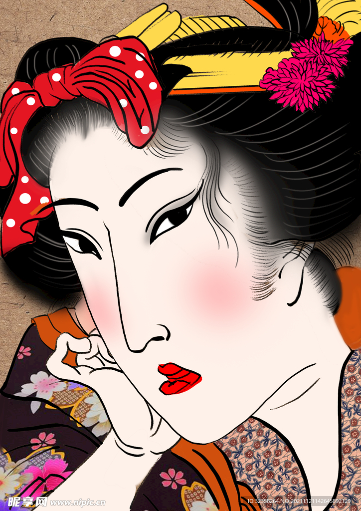 手绘美女装饰画