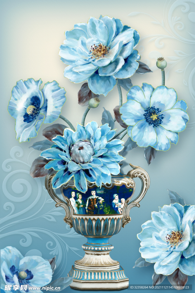 中式花瓶花草装饰画