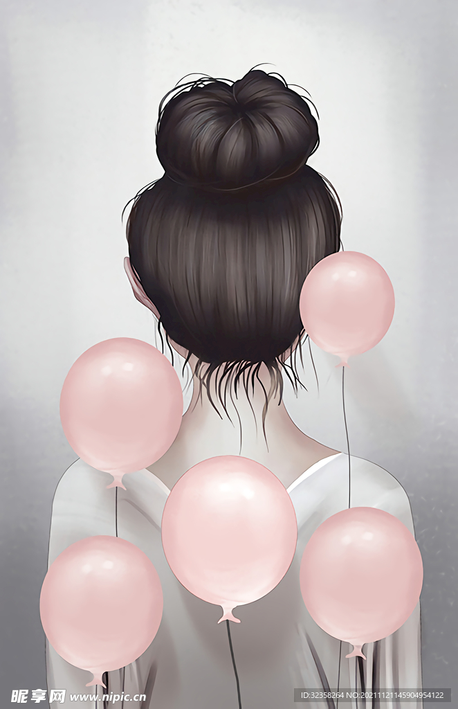 手绘美女少女玄关