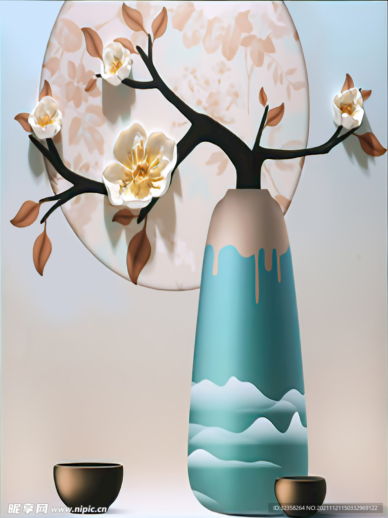 中式花瓶花卉装饰画