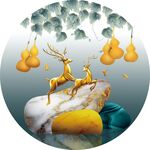 金色葫芦五福临门麋鹿意境山水圆