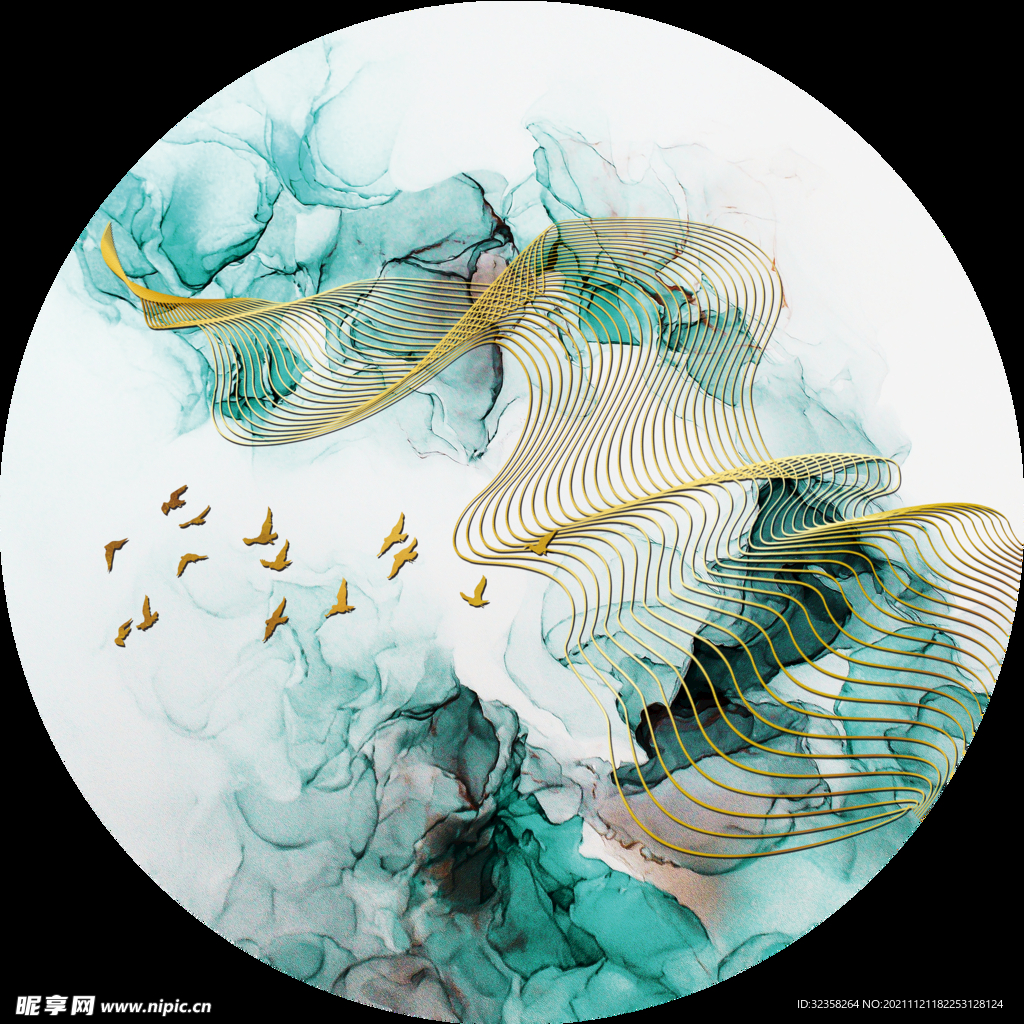 金色线条意境山水装饰画