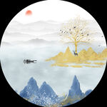 山水情意境山水圆形玄关