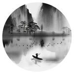 水墨意境山水圆形玄关