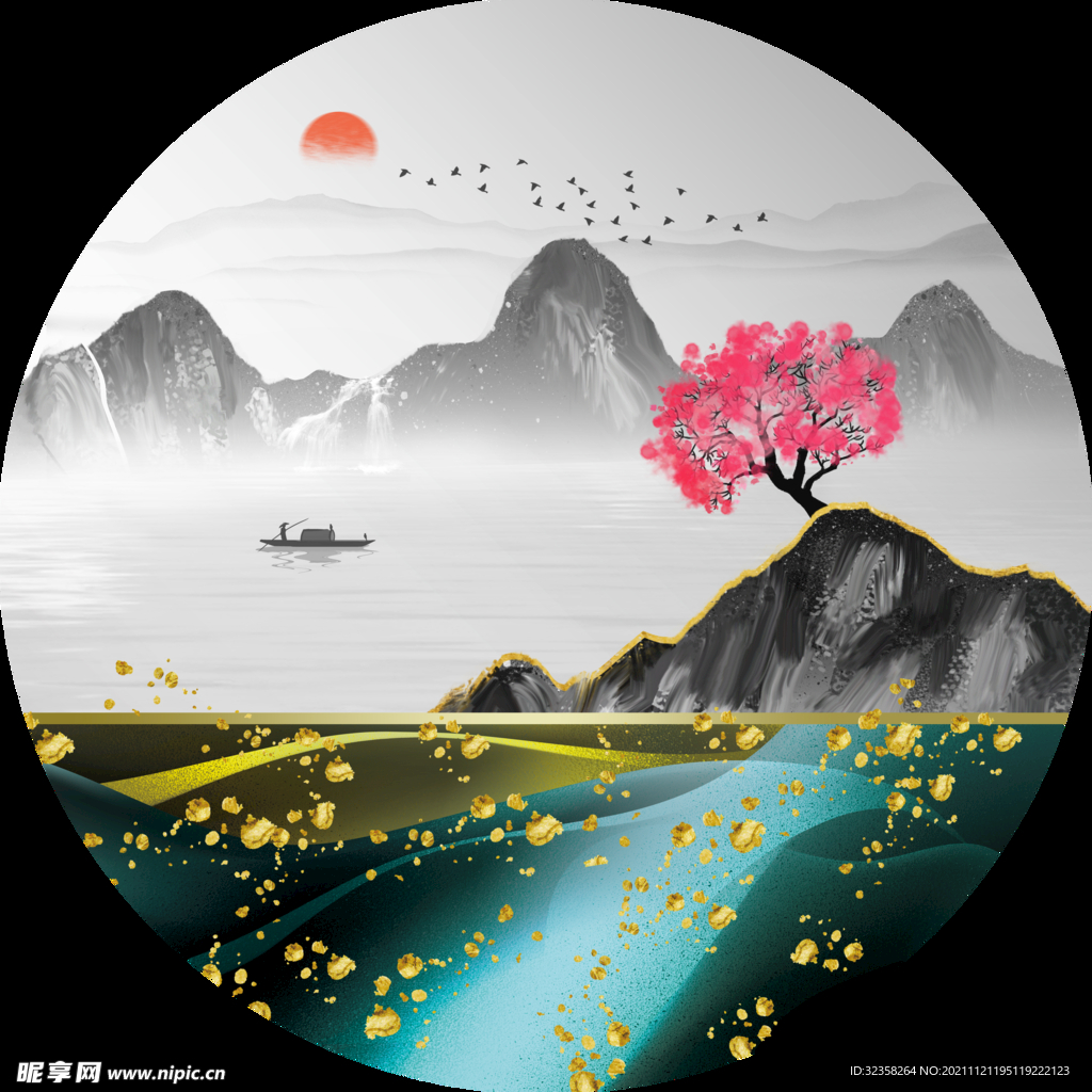 抽象山水禅意意境水墨装饰画