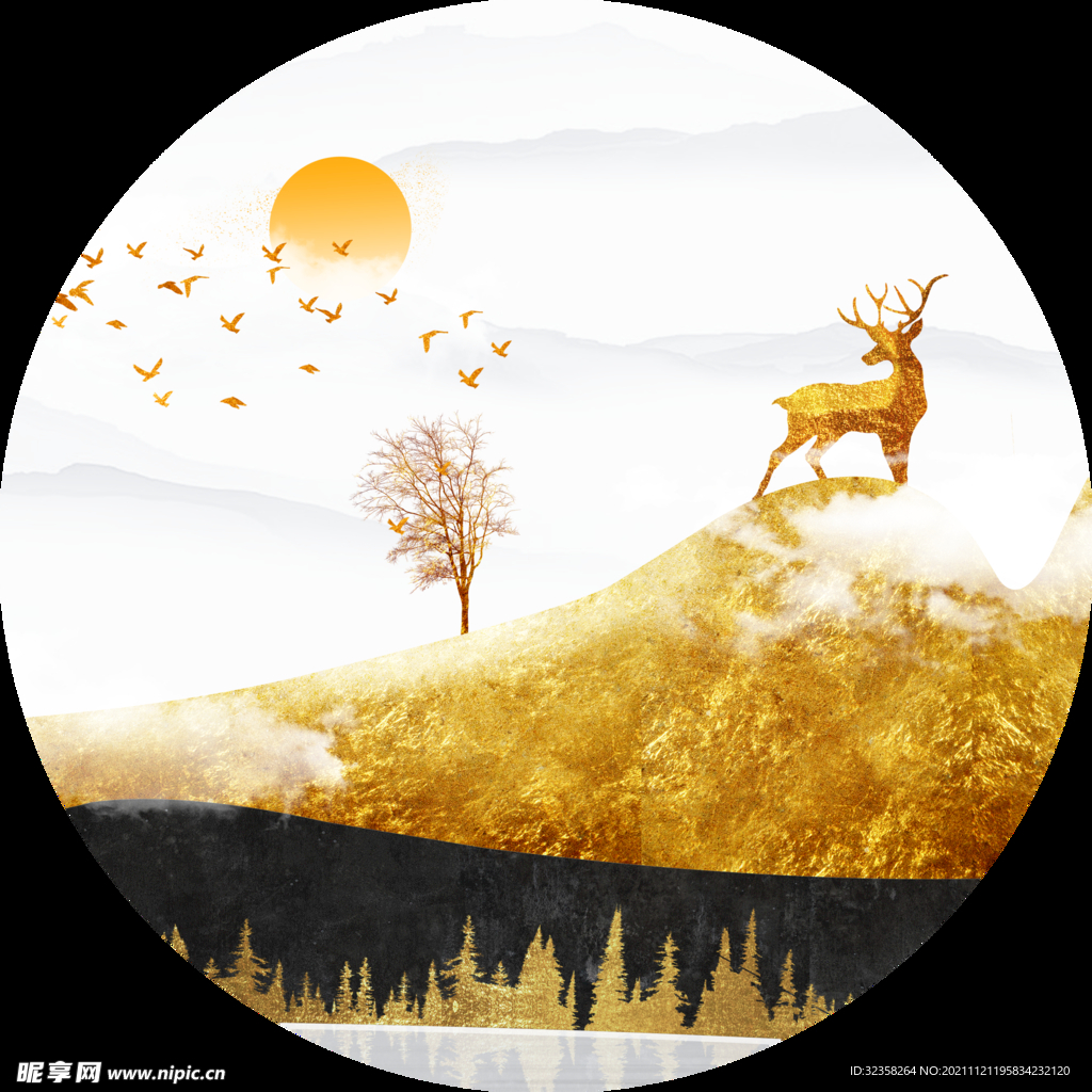 麋鹿意境山水玄关