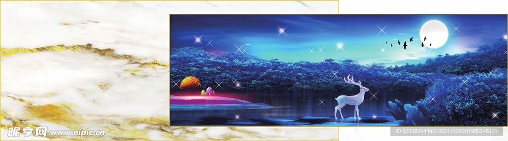 梦幻麋鹿意境山水装饰画