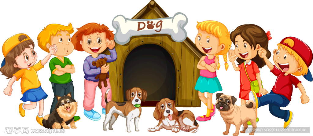 卡通儿童和动物插画 