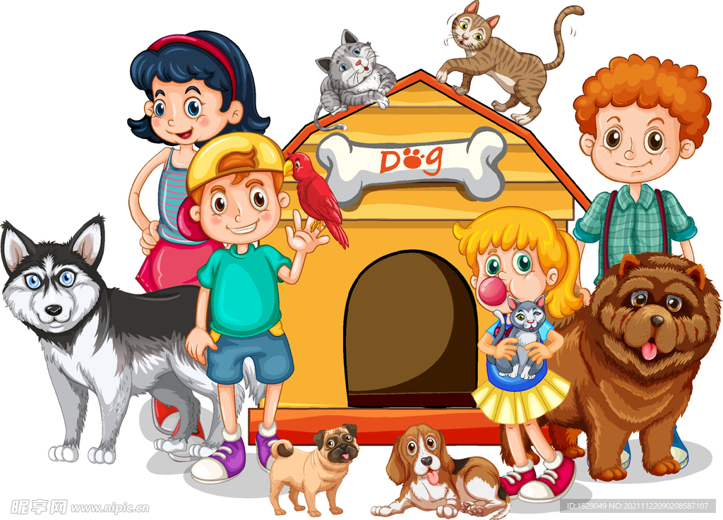 卡通儿童和动物插画 