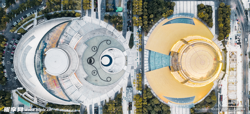 航拍杭州大剧院建筑