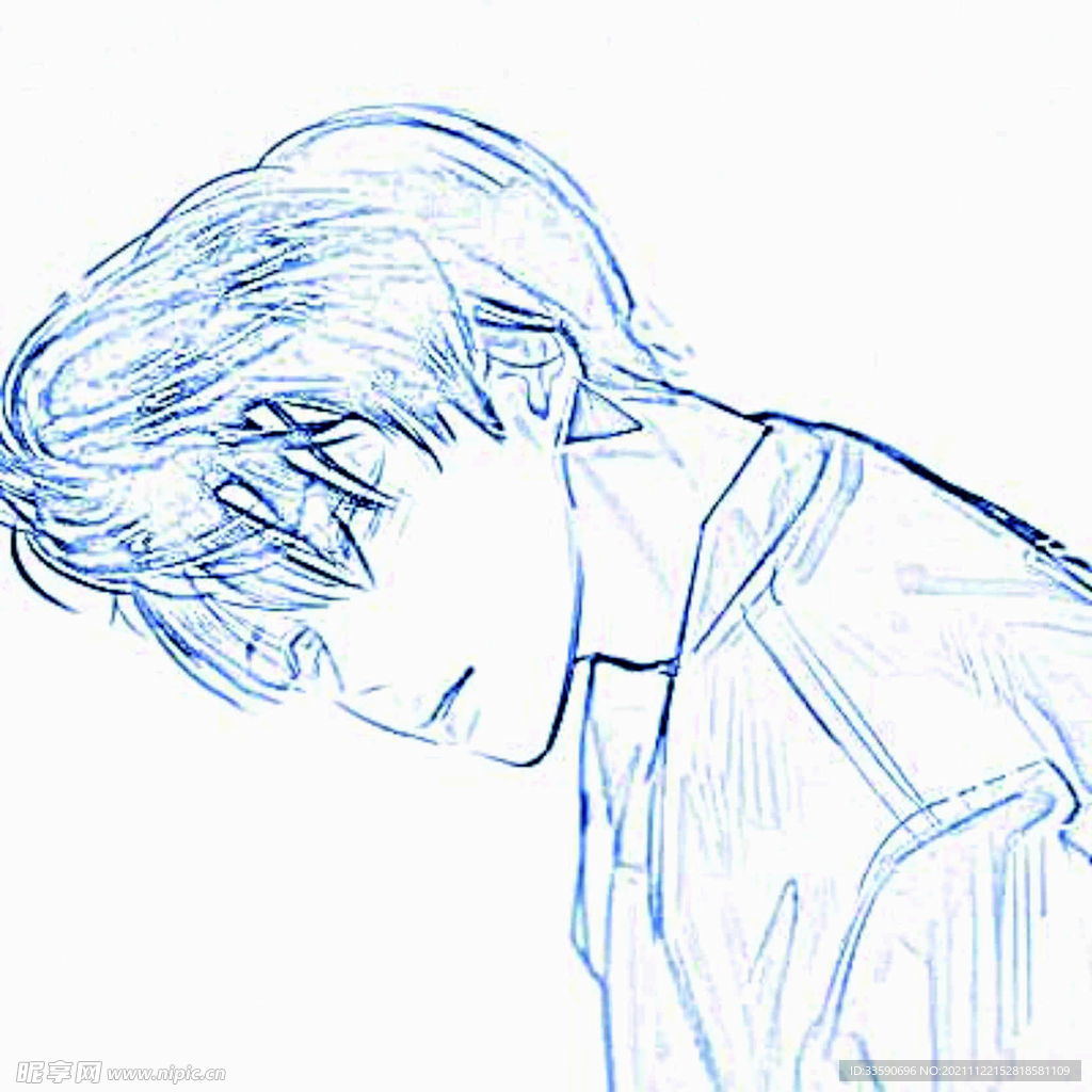美男 帅哥 线稿 彩铅