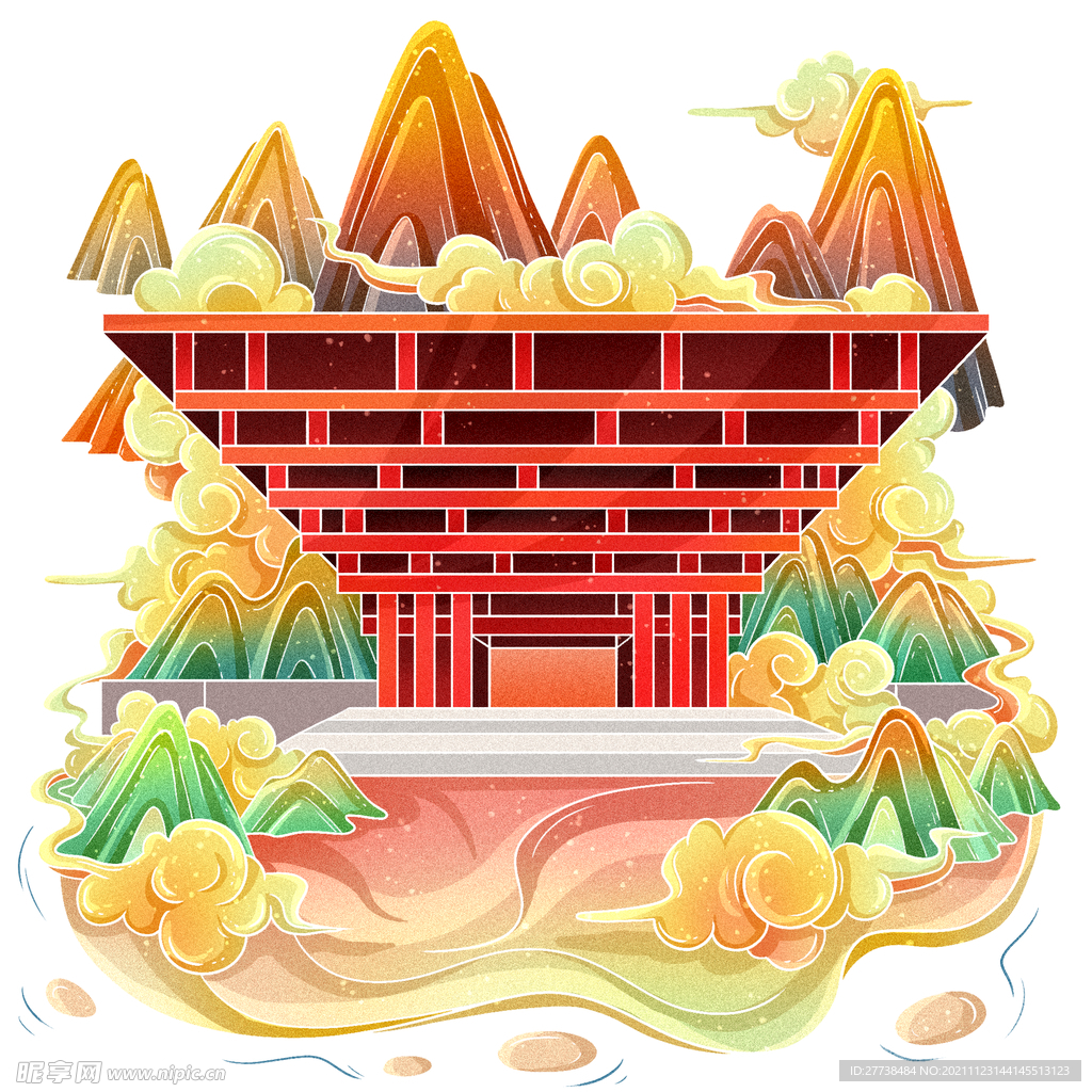国潮风热门旅游城市地标