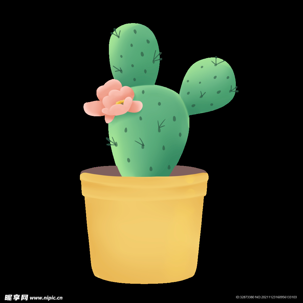 ps分层图手绘仙人掌盆栽花卉
