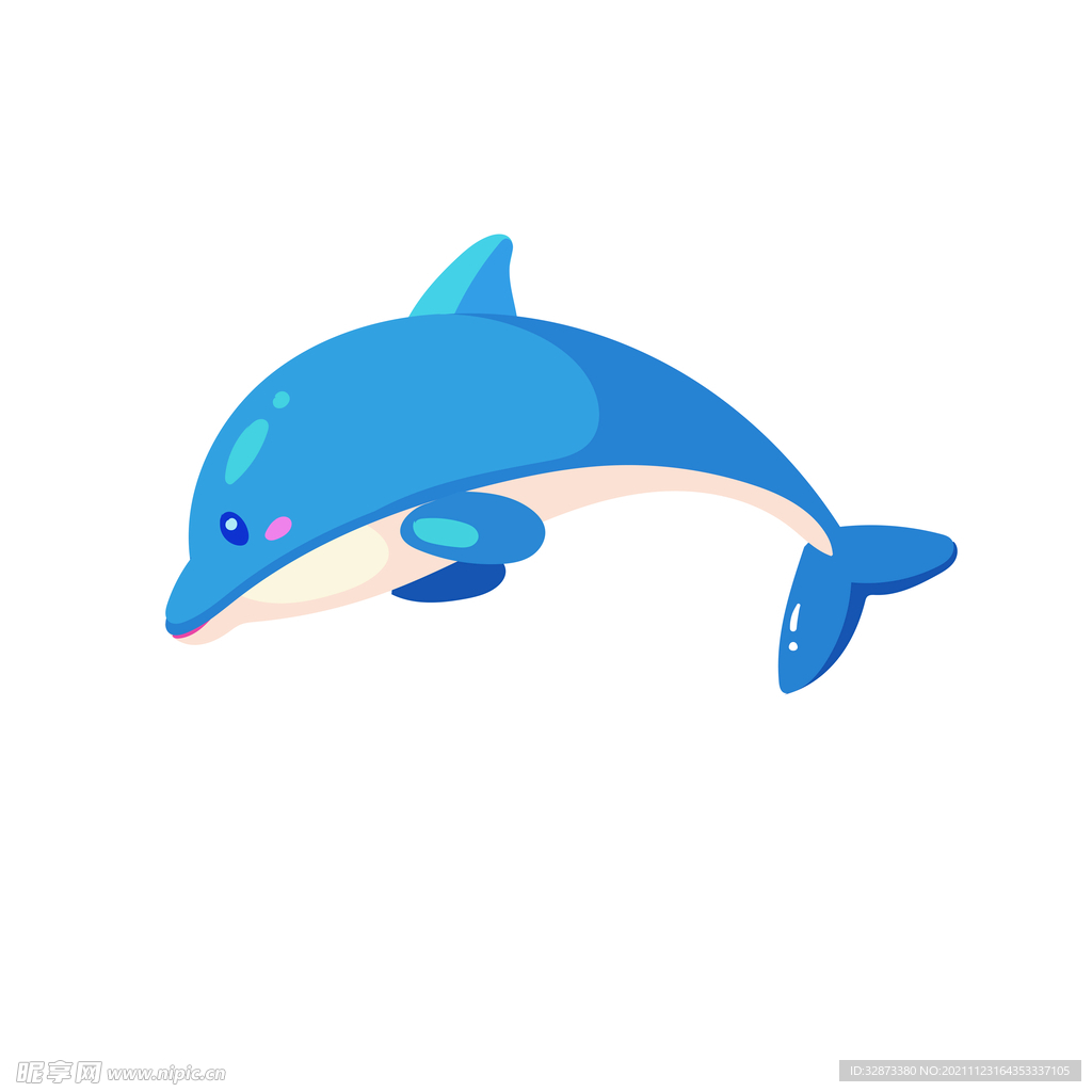 手绘矢量图可爱卡通小海豚