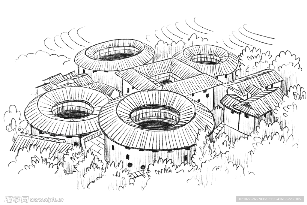 旅游景区速写福建永定土楼