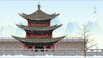大理立冬景色矢量插画