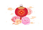 虎年春节灯笼花卉元素