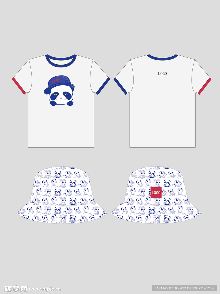 熊猫卡通形象文化衫帽子T恤