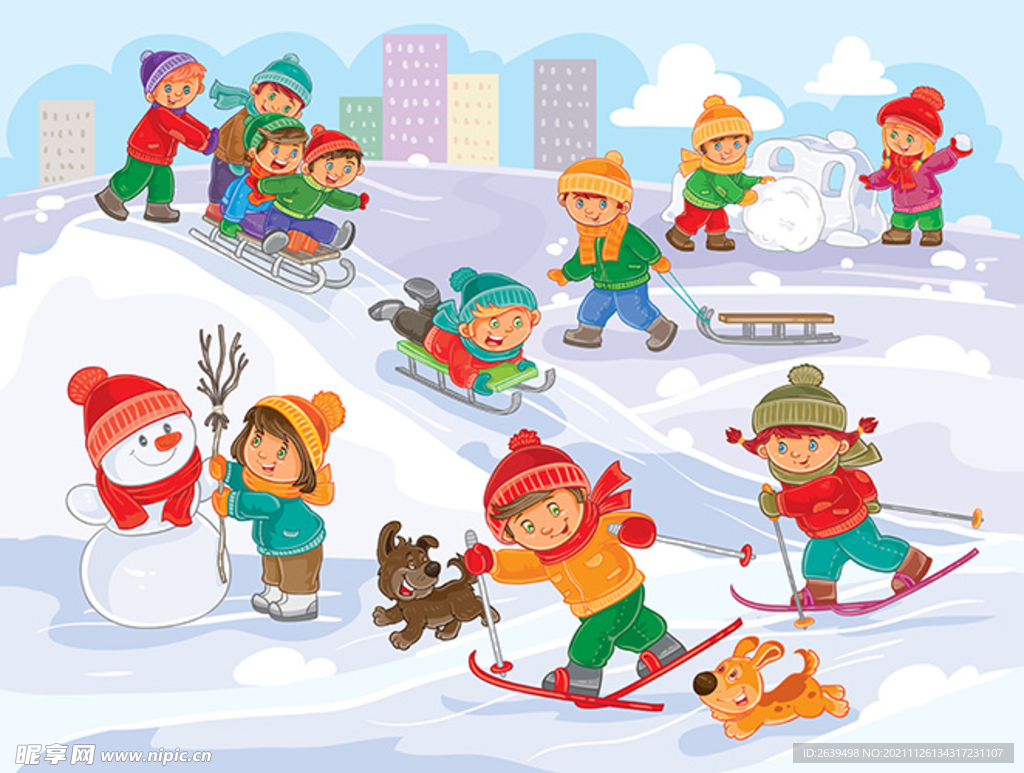 儿童冬季滑雪
